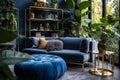 Chic Blue Velvet Sofa in Contemporary Living Room