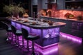 Chic and bold kitchen design enhanced by the mesmerizing purple LED lighting Royalty Free Stock Photo
