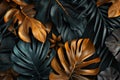 Luxurious Tropical Foliage Seamless Pattern with Golden and Dark Teal Exotic Leaves Royalty Free Stock Photo