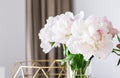 Chic bouquet of peony flowers in vase as home decor idea, luxury interior design and decoration