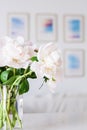 Chic bouquet of peony flowers in vase as home decor idea, luxury interior design and decoration