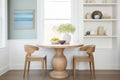 a chic breakfast nook with a round wooden table Royalty Free Stock Photo