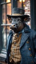 Chic buffalo roams city streets with regal flair, donned in tailored elegance that defines street style