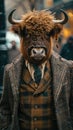 Chic buffalo roams city streets with regal flair, donned in tailored elegance that defines street style