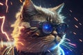 Chic cat, glasses, funny, fashion, wallpaper, poster. Generative AI .