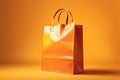 Chic Citrus Splendor: Orange Shopping Bag Appears Empty, Positioned Centrally Against a Vivid Yellow Background, Ample Negative Royalty Free Stock Photo