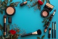 Chic cosmetics Womens beauty products arranged on a captivating blue