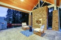 Chic covered back patio with built in gas fireplace Royalty Free Stock Photo