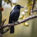 A chic crow in fashionable feathers, posing for a portrait on a tree branch2