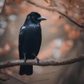 A chic crow in fashionable feathers, posing for a portrait on a tree branch1