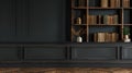 Elegant dark wood paneled room with bookshelf and decor. stylish classic interior design. perfect for sophisticated Royalty Free Stock Photo