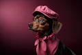 Chic Dog Posing With A Stylish Beret And Artistic Vibe