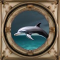A chic dolphin in fashionable attire, posing for a portrait with a playful and intelligent gaze1