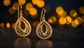 Chic gold earrings with diamonds against dark background Royalty Free Stock Photo