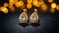 Chic gold earrings with diamonds against dark background glamour elegance Royalty Free Stock Photo