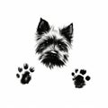 Chic Illustration Of Yorkshire Terrier Paw Prints On White Background