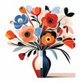 Chic Illustrations: Abstract Art Of Flowers In Vase With Art Deco Style Royalty Free Stock Photo