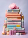 Chic Learning and Beauty Stash: Pastel Books with Pastel Makeup Cosmetics