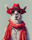 Chic llama in red fedora and sunglasses. Royalty Free Stock Photo