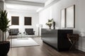 chic, minimalist reception area with clean lines and sleek furnishings