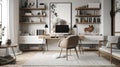 A chic minimalist workspace featuring tasteful decor and stylish furnishings created with Generative AI