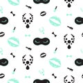 Chic mint and black girl seamless vector pattern. Royalty Free Stock Photo