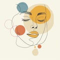 Chic and modern artwork featuring abstract female face with bold lines and earthy color palette