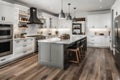 Chic modern kitchen with stainless steel appliances, white cabins. AI generated. Royalty Free Stock Photo