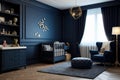 Chic Modern nursery room navy blue. Generate Ai Royalty Free Stock Photo