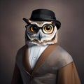 A chic owl in fashionable glasses, posing for a portrait with an air of wisdom3