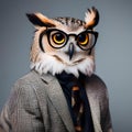 A chic owl in fashionable glasses, posing for a portrait with an air of wisdom2
