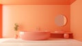 Chic peach bathroom interior with contemporary minimalistic 3d design and luxurious bathtub Royalty Free Stock Photo