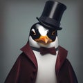 A chic penguin in fashionable attire, posing for a portrait with a cool and collected demeanor3