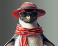 Chic penguin with stylish summer vibe, concept of coolness and flair.