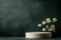 spring-inspired product display, a chic podium adorned with a variety of spring flowers, creating a captivating backdrop