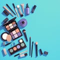 Chic presentation Womens cosmetics set showcased on a blue background