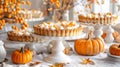 Chic pumpkin pie day decor with minimalistic table setting and bright fall design