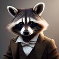 A chic raccoon in fashionable attire, posing for a portrait with a mischievous look3