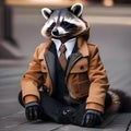 A chic raccoon in fashionable attire, posing for a portrait with a mischievous look2