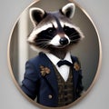 A chic raccoon in fashionable attire, posing for a portrait with a mischievous look1