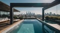 chic rooftop pool with a stunning view of the city skylin three generative AI Royalty Free Stock Photo