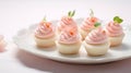 Chic soft focus plate with sweet cakes in light pink color