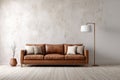 A Stylish MidCentury Leather Sofa Placed Beautifully in a Modern Living Room Setting Royalty Free Stock Photo