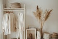 Chic wardrobe with clothes and decorations