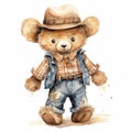 Chic Watercolor Illustration Of A Cowboy Teddy Bear