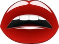 Chic lips - red, on a white background, with beautiful white teeth.