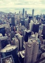 Chicago. Aerial view of Chicago downtown from high above. Superimposed cold tone filter. bird`s eye view. Vertical Royalty Free Stock Photo