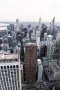 Chicago. Aerial view of Chicago downtown from high above. Superimposed cold tone filter. vertical layout Royalty Free Stock Photo