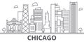 Chicago architecture line skyline illustration. Linear vector cityscape with famous landmarks, city sights, design icons