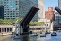 Chicago bridges rise to let sailboats pass Royalty Free Stock Photo